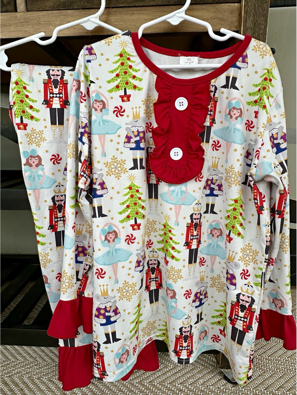 Girls Nutcracker Ballerina 2pc Pajama Set Size 14 Long Sleeve Knit Stretch
